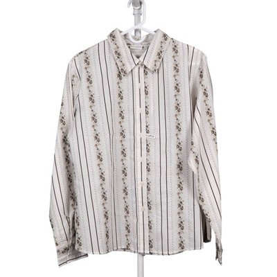 White Stag VTG Button Up Shirt XL 16 18 Womens NEW Striped Floral Green Beige