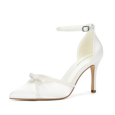 Pearl Heels Wedding Shoes for Bride High Heel Bridal Closed Toe...