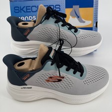 NEW Skechers Hands Free Swift Fit Shoes MENS Gray Black Lace Up Sneakers SIZE 9