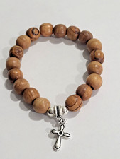 Olive Wood Bracelet Icon cross Bead Jerusalem Elastic Hand Made Holy land 10mm