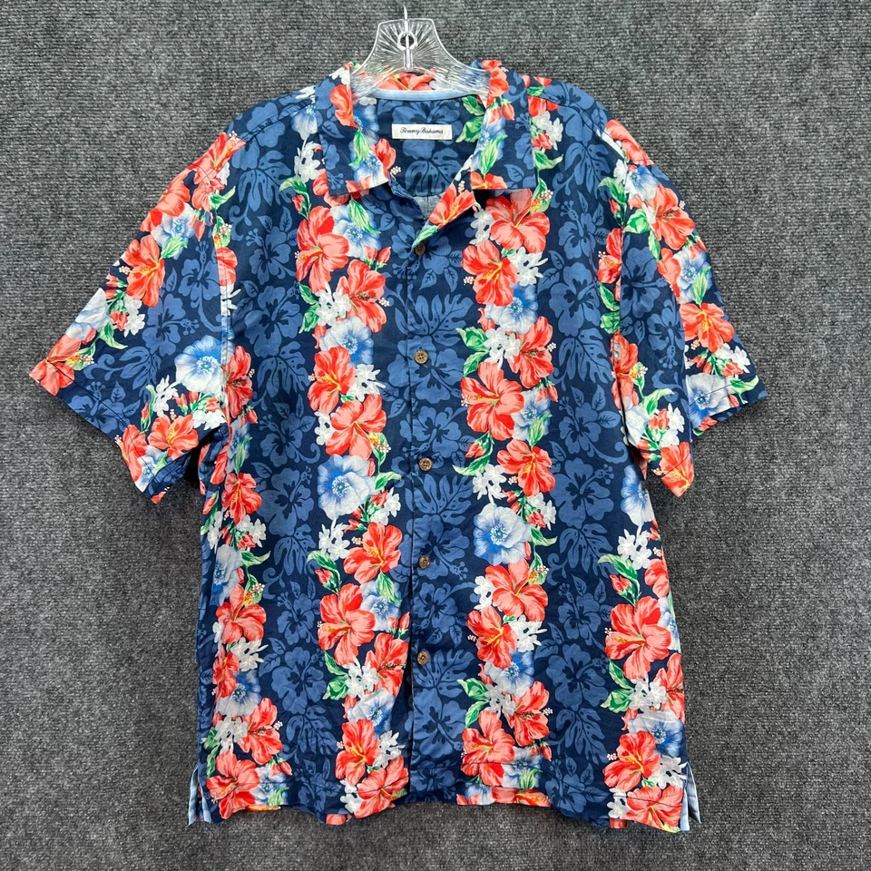 Tommy Bahama Men’s 100% Linen Hawaiian Aloha Shirt Blue Floral Short Sleeve L - Image 4 of 4