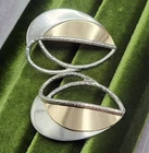 Large 1.25" Lunt 14K Yellow Gold & 925 Sterling Silver Leaf Modernist Earrings