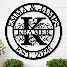 Personalized Metal Name Signs, Split Letter Monogram Wall Decor Custom Last Name