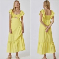 Farm Rio XL Yellow Smocked Keyhole Midi Dress