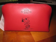 NWT AUTHENTIC COACH PEANUTS X SNOOPY RED LEATHER COSMETIC CASE