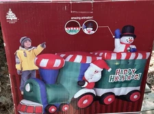2007 Gemmy OVER 7’ Lighted Santa ANIMATED Train Christmas inflatable Airblown