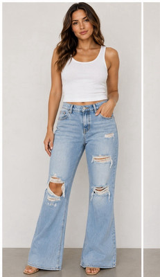 Levi s Premium Women s Light Wash High Rise Flare Blue Denim Jeans Distressed 25
