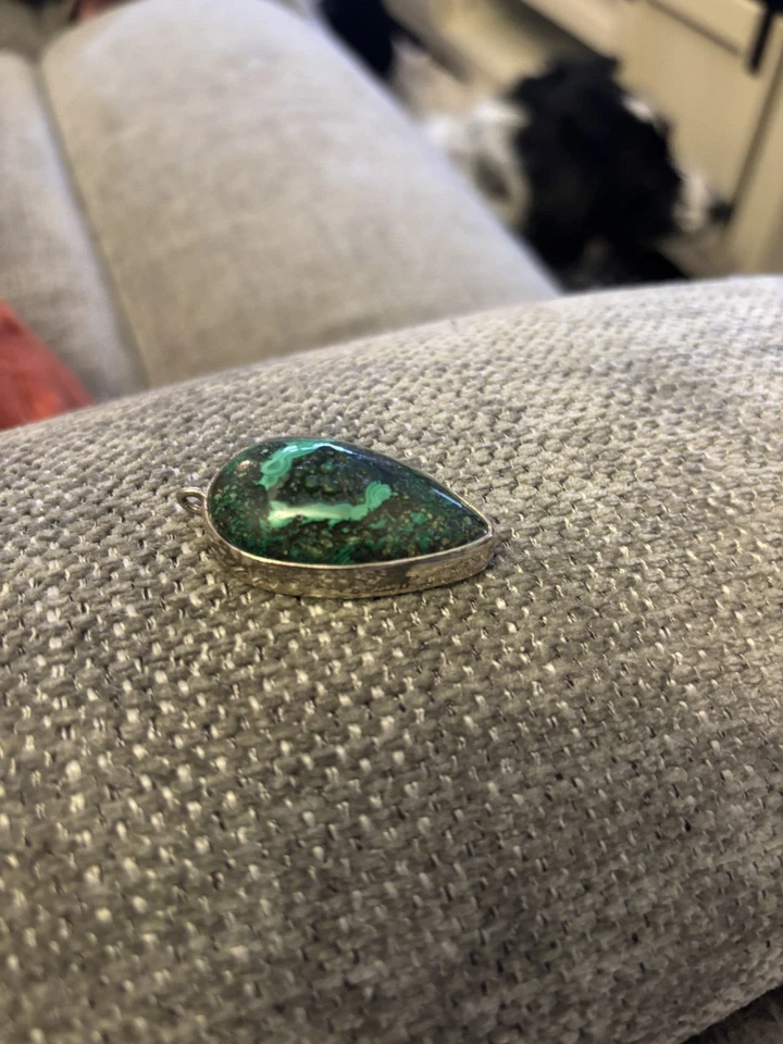 Colgante oxidado lágrima gema malaquita real de México de plata de ley 925 vintage Foto 3 de 4