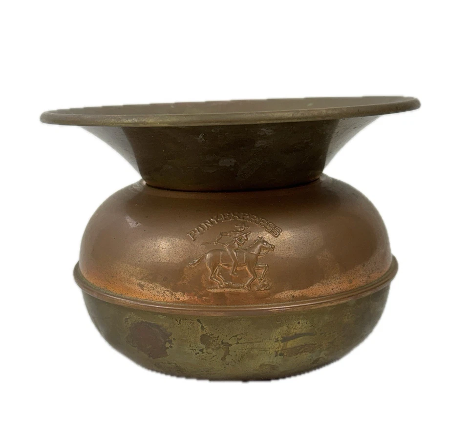 Escupitaja de tabaco antigua Pony Express latón metal rústica 8"D 5,75"H Foto 4 de 4