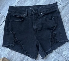 Kendall Kylie The Icon Short Womens 27 Black Distressed Denim Boho Shorts 0310