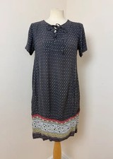 Fat Face Dress UK6 Dark Purple Patterned Shift Lace Up Pockets Boho