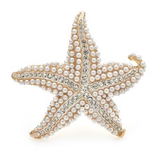 Starfish Brooch Unisex Shining Rhinestone Artificial Pearl Sea Star Animal Pin