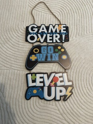 Gaming Deko Schild Set  Game Over / Go Win / Level Up    Neu   Wanddeko