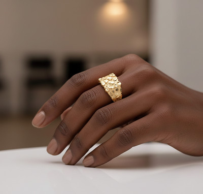 Herren Medium Nugget Quadrat Ring Echt Massiv 10K Gelbgold ALLE GRÖßEN