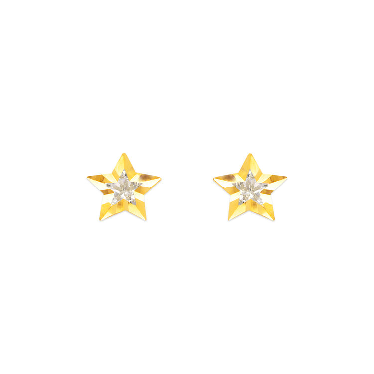 NEW 14K YELLOW GOLD STAR STUD EARRINGS