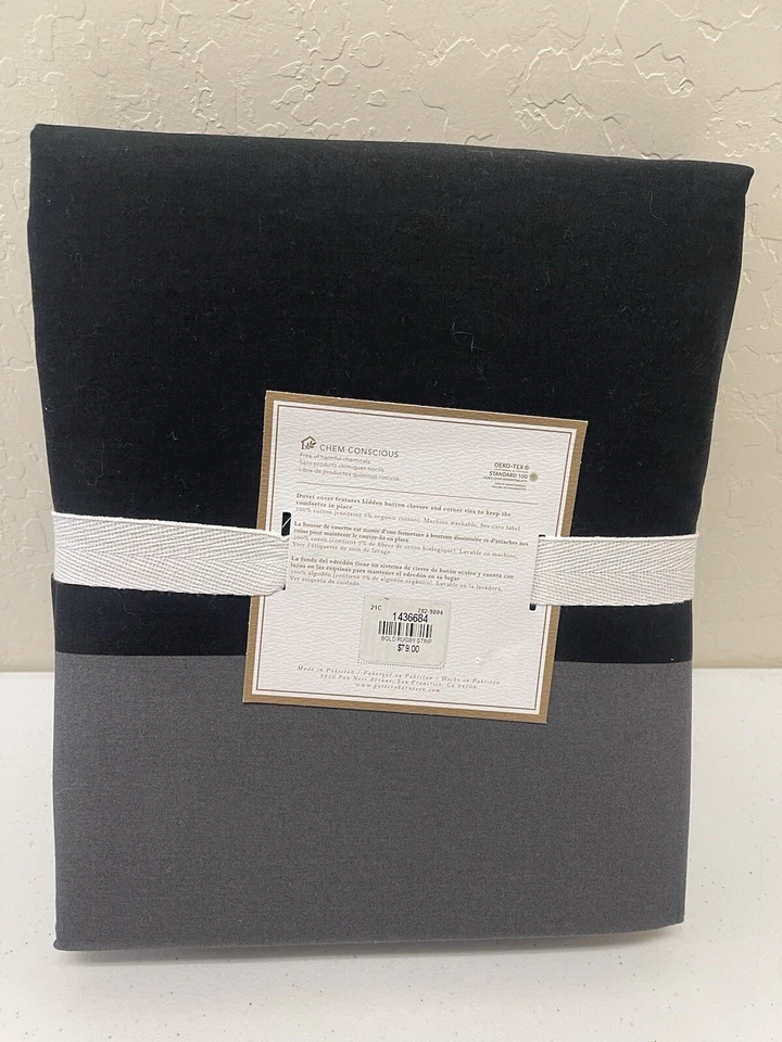 Funda nórdica Pottery Barn Teen Bold Rugby gris rayas negras doble algodón  Foto 3 de 3