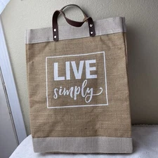 Santa Barbara Design Studio Farmers Market Jute Burlap Leather Tote Bag