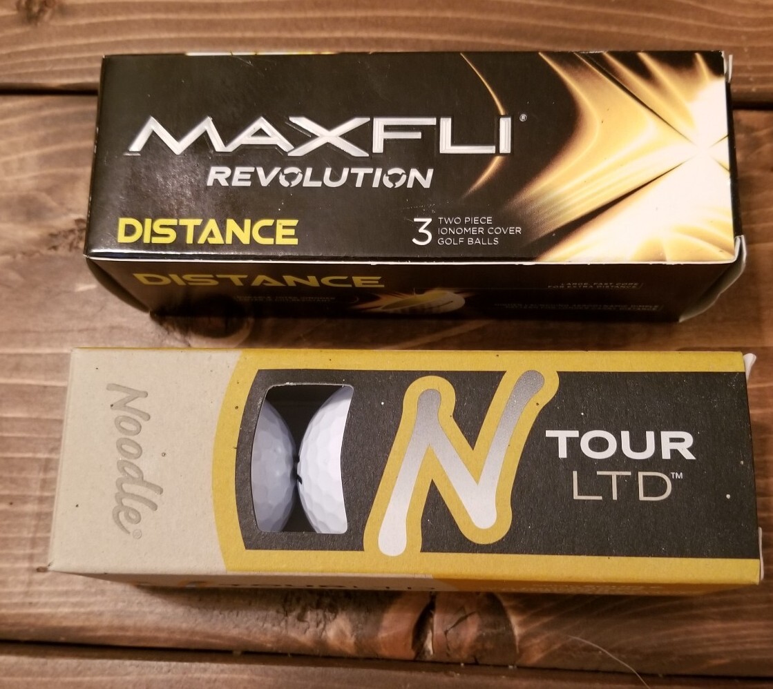 Lot of 1 Maxfli Revolution Distance and 1 Noodle Tour LTD Golf Ball