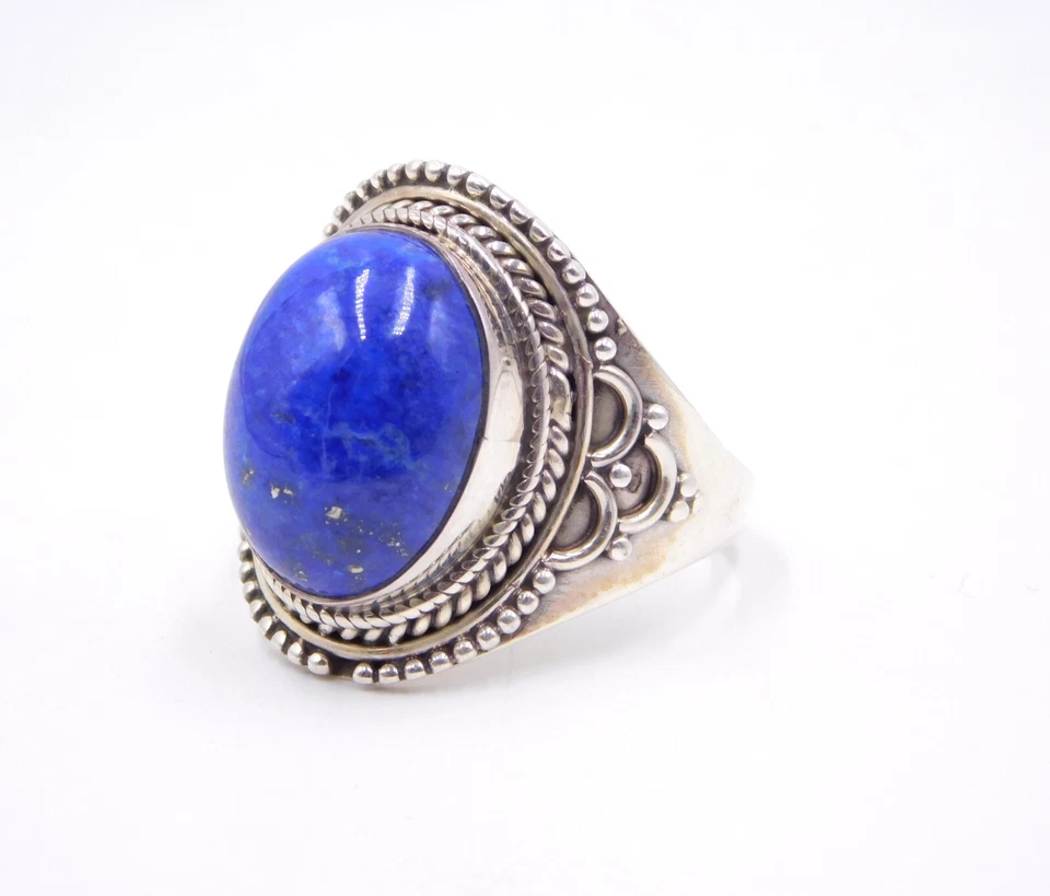 8.20 GM 925 Argento Sterling Naturale Lapislazzuli Cab Gemma Misura Anello 9.5 " - Immagine 2 di 4
