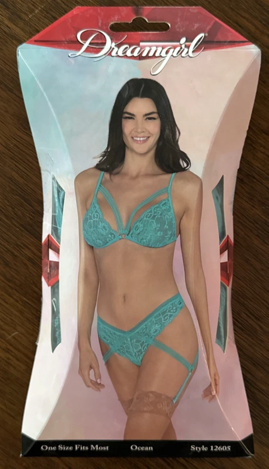 Dreamgirl Juego de 2 piezas elásticas a rayas de encaje elástico festoneado y red 12605 - OS Foto 4 de 4