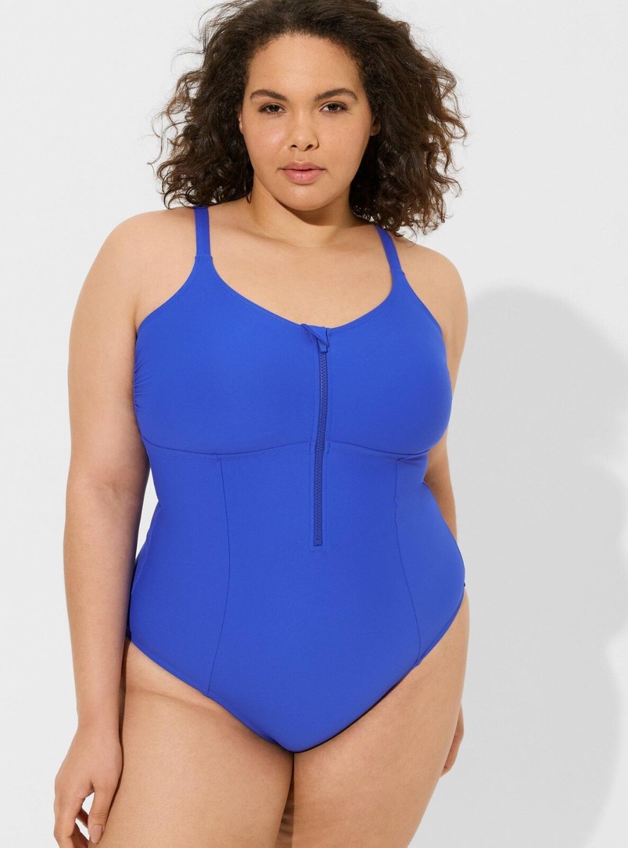 Torrid Corset Shape Swim One Piece Electric Blue Zip Front