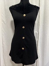 NWT BOOHOO Size 6 Petite Black sleeveless shift dress with Gold Buttons