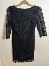 Mango Suit Ladies Black Floral Lace 3/4 Sleeve Dress Size Small Lined