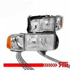 Clear Lens Chrome Headlights + Corner 4pc 99-01 Dodge Ram Truck 1500 SPORT ONLY