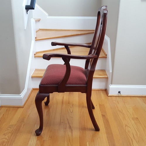 Vintage Pair Henkel Harris Dining Armchairs Queen Anne Style Wild Black Cherry! - Picture 13 of 24