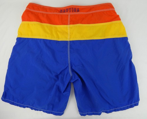 Nautica Striped Swim Trunks Youth / Boys Large L Orange Yellow Blue Mesh VGC - Picture 2 of 7