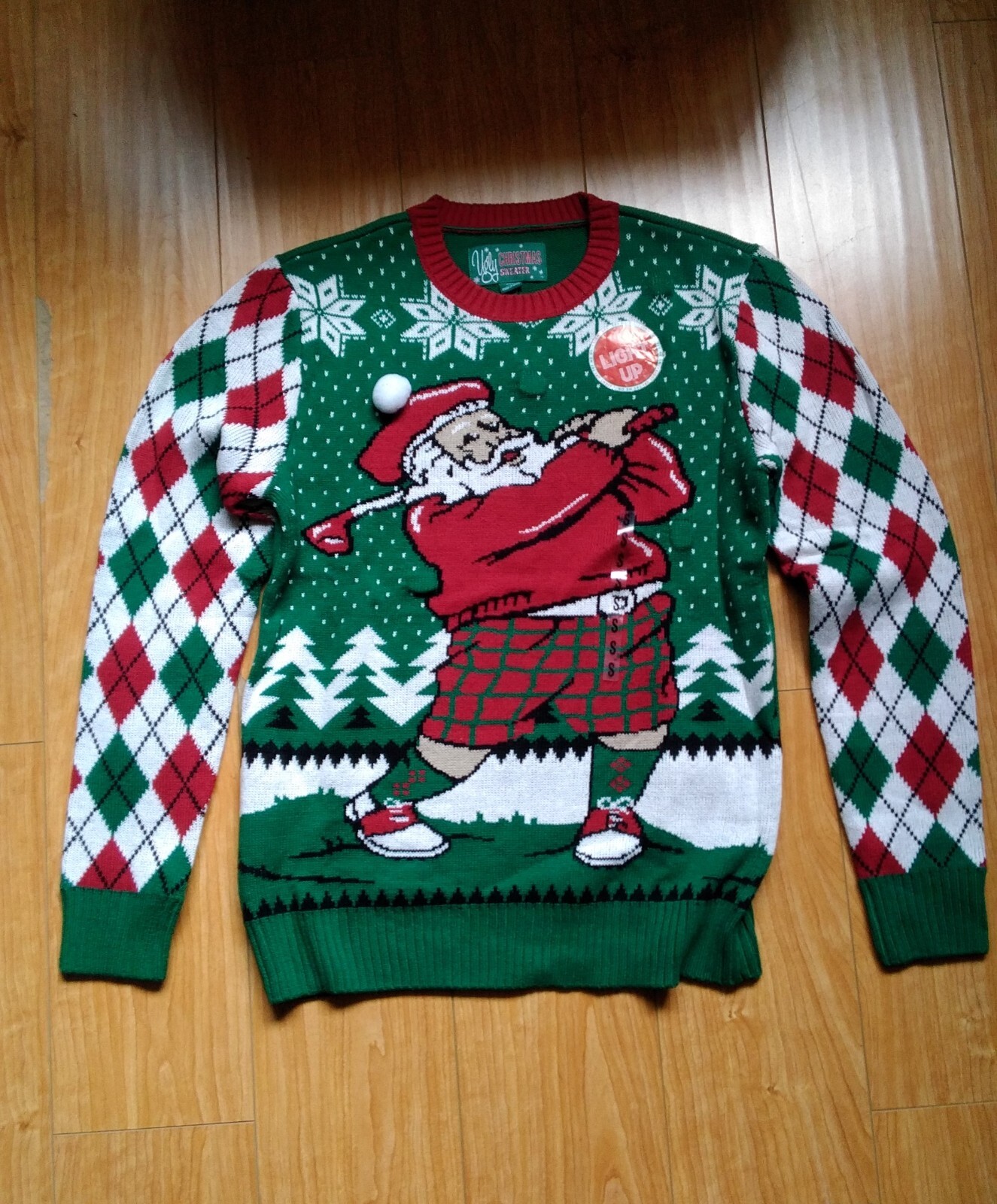 Ugly Christmas Sweater - Golfing Santa Sweater Men's Size Small
