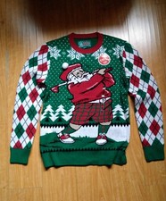 Ugly Christmas Sweater - Golfing Santa Sweater Men's Size Small
