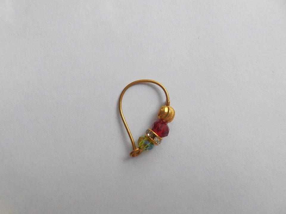 Piercing anillo nariz indio con cuentas estilo marathi Nath joyería de moda chapado en oro Foto 3 de 4