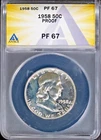 1958 Silver 50c Ben Franklin Half-dollar PF 67 ANACS # 7695880 + Bonus