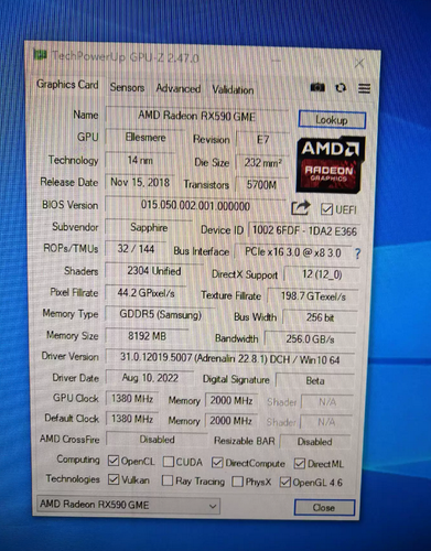SAPPHIRE AMD Radeon RX590 8GB GDDR5 2304SP Graphics Card Video Card DVI HDM DP - Picture 5 of 6