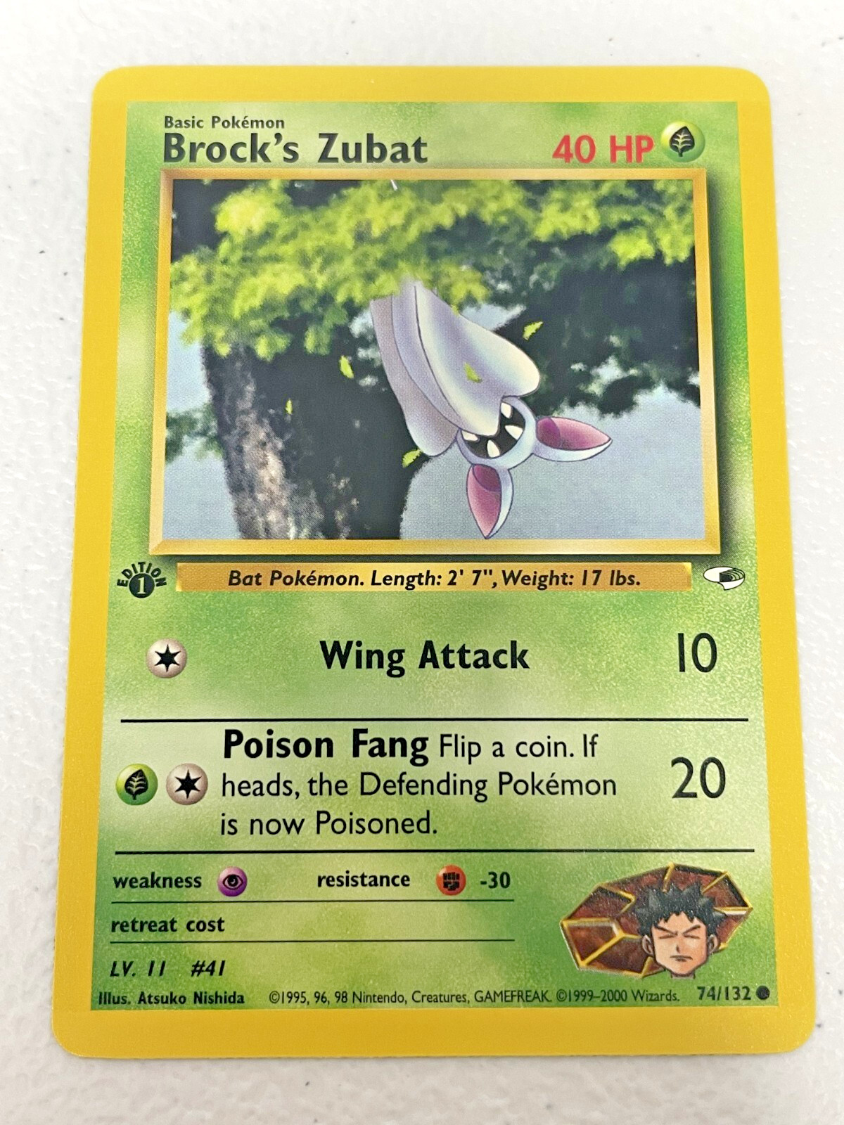 1st Edition Brock's Zubat - 74/132 - Gym Heroes - Pokemon Card - NM