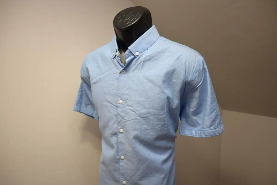 Express 1MX Dress Shirt Fitted Stretch Blue Short Sleeve Mens Sz Large - Image 3 of 4