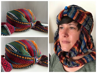 Traditionelle ethnische Pashmina Mütze mit Schal, Handarbeit Fez/Fes Nomadenmütze