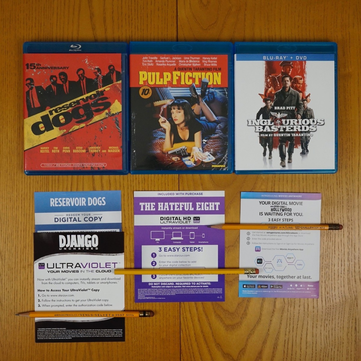 Quentin Tarantino Blu Ray Lot Codes Pulp Fiction Django Hateful