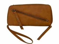 Free People Wallet Women’s Vegan Leather Faux Zipper Pocket On Front Brown NWOT