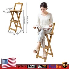 Portable Folding Bamboo Stool Tall Chair Foldable Bar Stool Porch Kitchen Chair