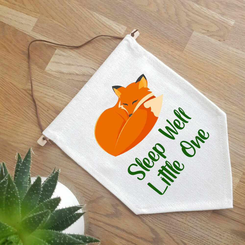 Personalised Linen Flag New Baby Newborn Nursery Decoration Fox Woodland Animals