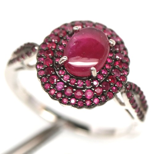 925 Plata de Ley Bañado en Oro Blanco 6 x 8 Mm. Rubí Rojo Anillo Tamaño 7.75 - Imagen 2 de 4