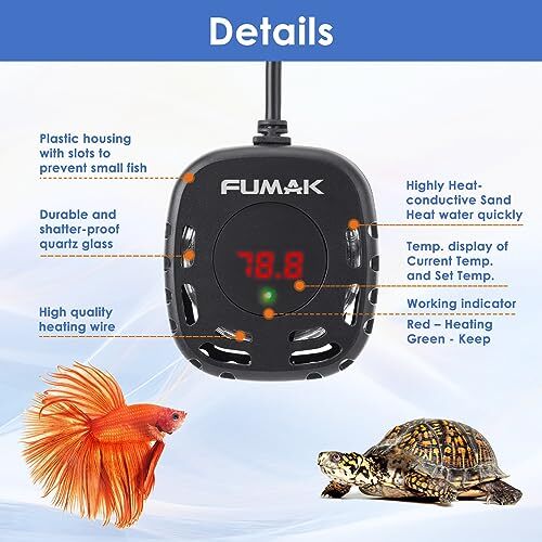 Mini Aquarium Heater Adjustable 50W Submersible Fish Tank Heater with LED Dig... - Picture 4 of 7