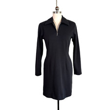 vintage y2k 90s black express zip-neck shirt dress M knit modern classy chic vtg