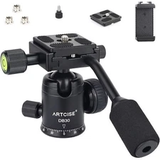 Ball Head with Handle Camera Tripod Ball Head with Two Quick Release Plates a...