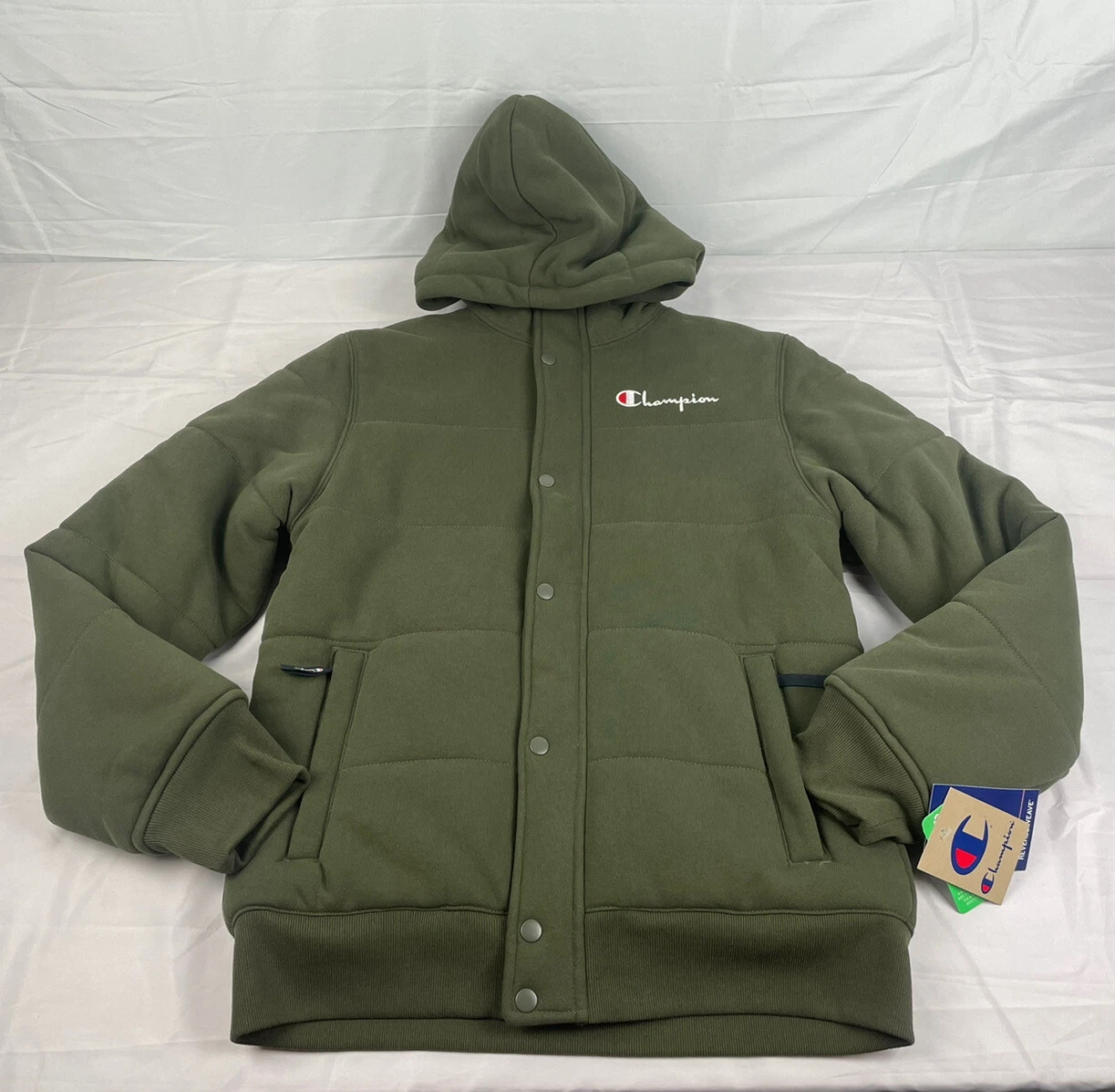Champion Men’s Reverse Weave Puffer Olive Jacket Size Small