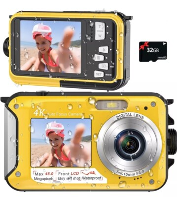 #ad 4K Underwater Camera 11FT Waterproof with 32GB Card 48MP Autofocus Dual Screen.. $27.99