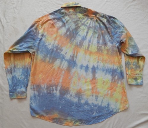 Tie Dye Blue Orange Long Sleeve Button Up Shirt - 2XL Hand Made XXL Psychedelic - Picture 2 of 8