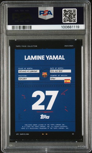 2023-24 Topps Focus FCB #30 Lamine Yamal RC PSA Authentic Auto - Picture 3 of 3
